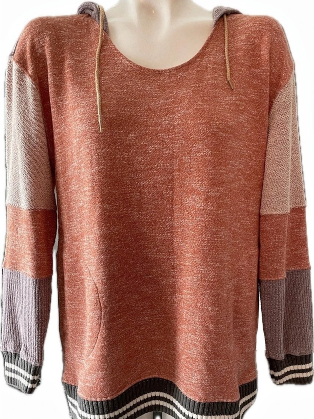 Oddi Color Block Hooded Sweater in Orange & Gray Size Medium